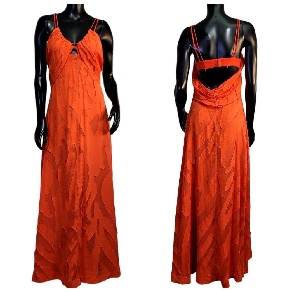 JONATHAN SIMKHAI Womens 4 Katie‎ Scarlet Orange Textured Slip Maxi Dress Summer